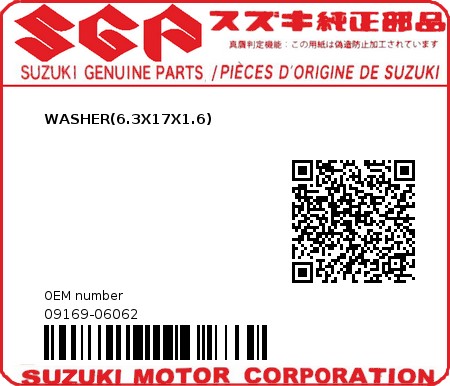 Product image: Suzuki - 09169-06062 - WASHER,HOLDER  0