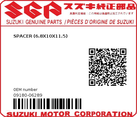 Product image: Suzuki - 09180-06289 - SPACER  0