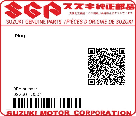 Product image: Suzuki - 09250-13004 - PLUG  0