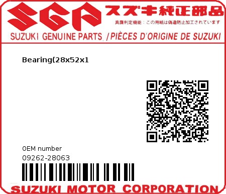 Product image: Suzuki - 09262-28063 - Bearing(28x52x1  0