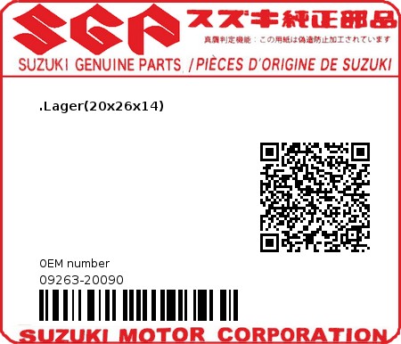Product image: Suzuki - 09263-20090 - .Lager(20x26x14)  0