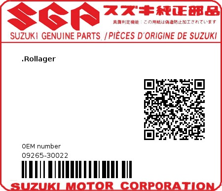 Product image: Suzuki - 09265-30022 - BEARING,STEERIN  0