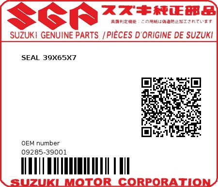 Product image: Suzuki - 09285-39001 - SEAL 39X65X7  0