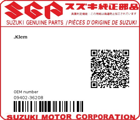 Product image: Suzuki - 09402-36208 - CLAMP  0