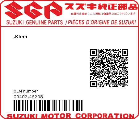 Product image: Suzuki - 09402-46208 - .Klem  0