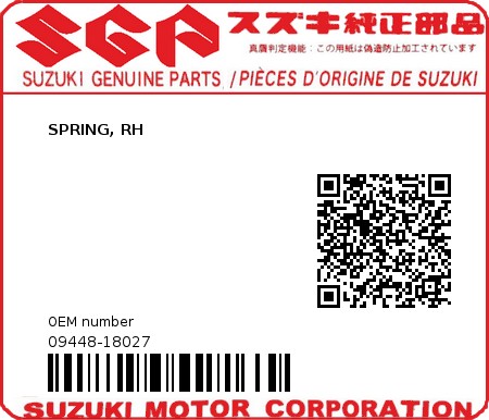Product image: Suzuki - 09448-18027 - SPRING, RH  0