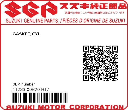 Product image: Suzuki - 11233-00B20-H17 - GASKET,CYL  0