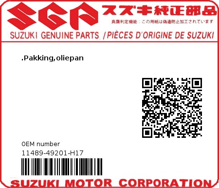 Product image: Suzuki - 11489-49201-H17 - GASKET,OIL PAN  0