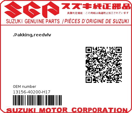 Product image: Suzuki - 13156-40200-H17 - GASKET,REED VLV  0
