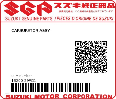 Product image: Suzuki - 13200-29FG1 - CARBURETOR ASSY  0