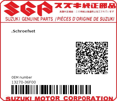 Product image: Suzuki - 13270-36F00 - ADJUSTER SET(PV  0