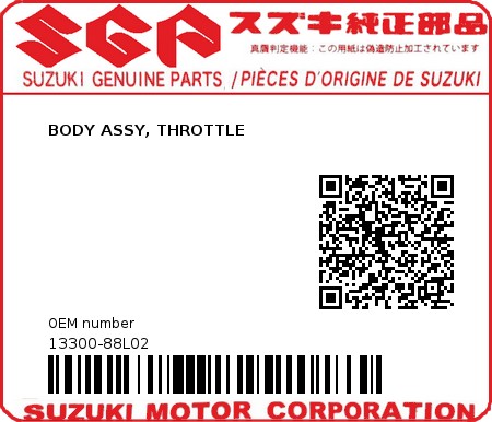 Product image: Suzuki - 13300-88L02 - BODY ASSY, THROTTLE  0