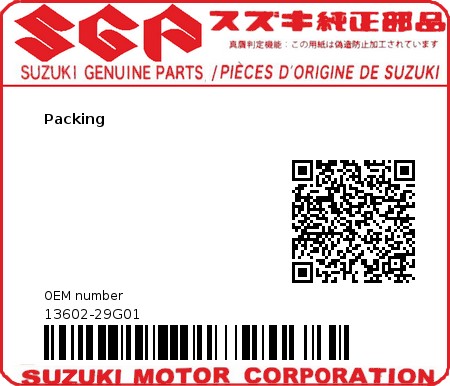 Product image: Suzuki - 13602-29G01 - Packing  0
