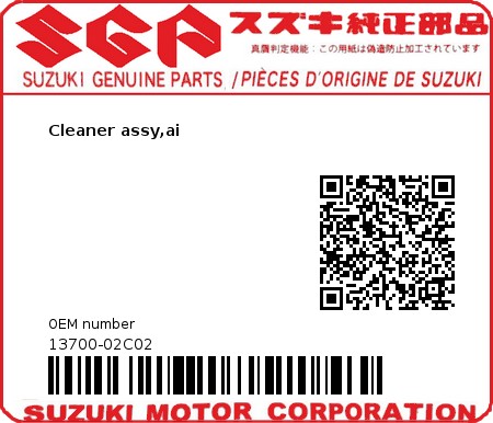 Product image: Suzuki - 13700-02C02 - Cleaner assy,ai  0