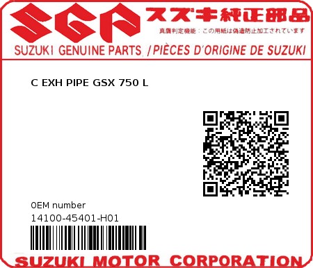 Product image: Suzuki - 14100-45401-H01 - C EXH PIPE GSX 750 L  0