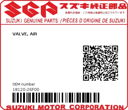 Product image: Suzuki - 18120-26F00 - VALVE, AIR  0