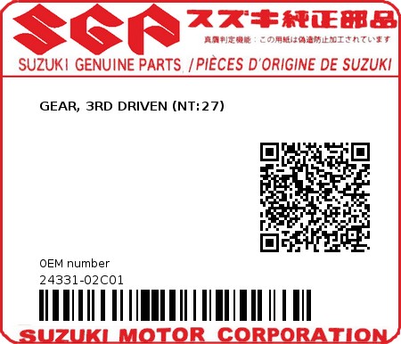 Product image: Suzuki - 24331-02C01 - GEAR, 3RD DRIVEN (NT:27)  0