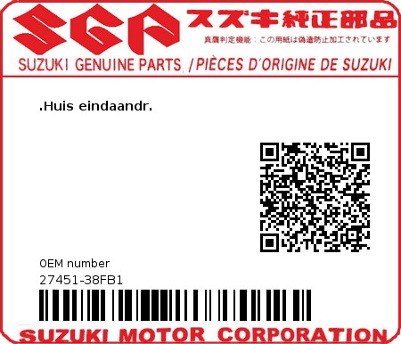 Product image: Suzuki - 27451-38FB1 - HOUSING,FINAL D  0