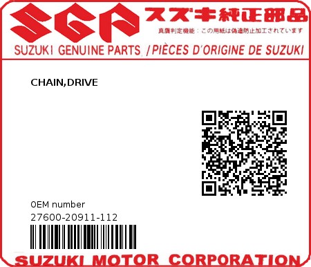 Product image: Suzuki - 27600-20911-112 - CHAIN,DRIVE  0