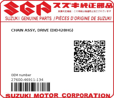 Product image: Suzuki - 27600-46911-134 - CHAIN ASSY, DRIVE (DID428HG)  0