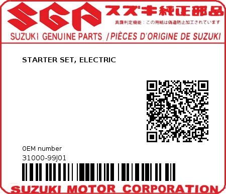 Product image: Suzuki - 31000-99J01 - STARTER SET, ELECTRIC  0