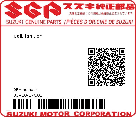 Product image: Suzuki - 33410-17G01 - Coil, ignition  0