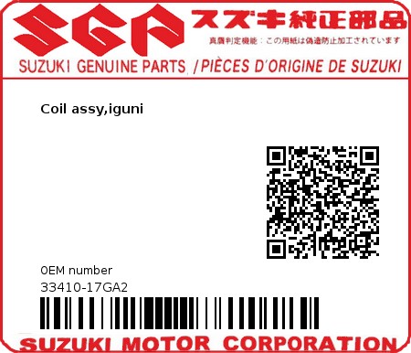 Product image: Suzuki - 33410-17GA2 - Coil assy,iguni  0