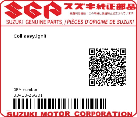 Product image: Suzuki - 33410-26G01 - Coil assy,ignit  0