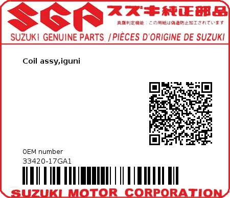 Product image: Suzuki - 33420-17GA1 - Coil assy,iguni  0
