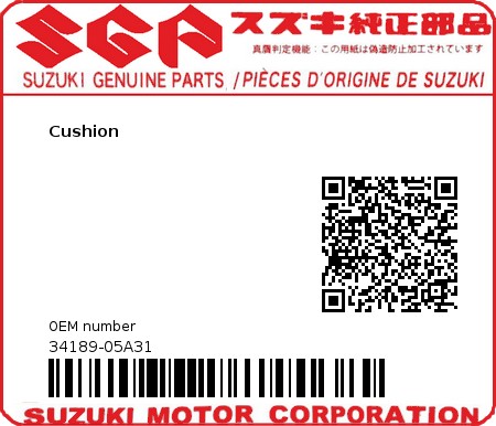 Product image: Suzuki - 34189-05A31 - Cushion  0