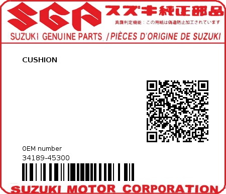 Product image: Suzuki - 34189-45300 - CUSHION          0