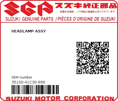 Product image: Suzuki - 35100-41C30-999 - HEADLAMP ASSY  0