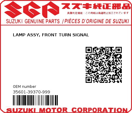 Product image: Suzuki - 35601-39370-999 - LAMP ASSY, FRONT TURN SIGNAL  0