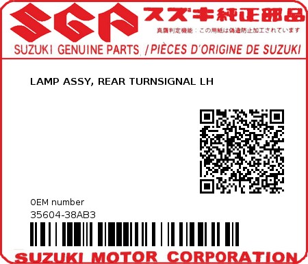 Product image: Suzuki - 35604-38AB3 - LAMP ASSY, REAR TURNSIGNAL LH          0