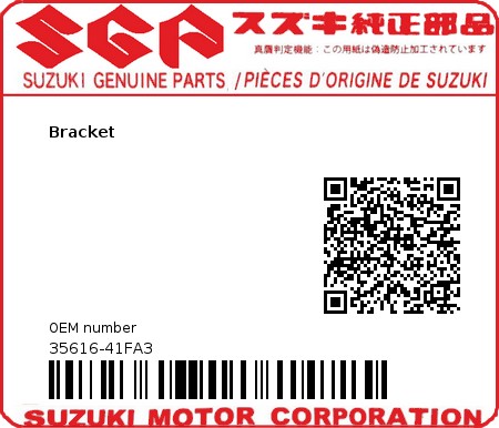 Product image: Suzuki - 35616-41FA3 - Bracket  0
