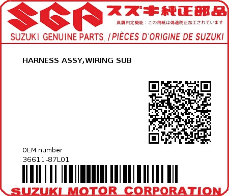 Product image: Suzuki - 36611-87L01 - HARNESS ASSY,WIRING SUB  0