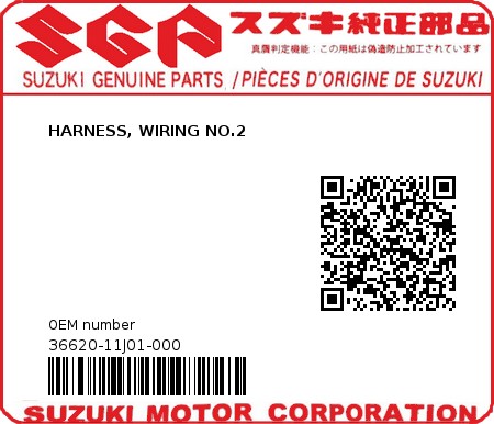 Product image: Suzuki - 36620-11J01-000 - HARNESS, WIRING NO.2  0