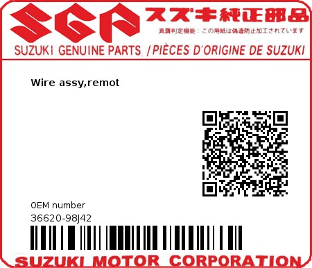 Product image: Suzuki - 36620-98J42 - Wire assy,remot  0