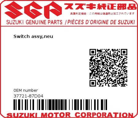 Product image: Suzuki - 37721-87D04 - Switch assy,neu  0