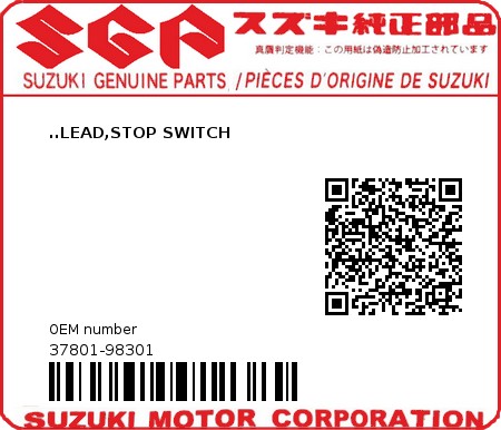 Product image: Suzuki - 37801-98301 - ..LEAD,STOP SWITCH  0
