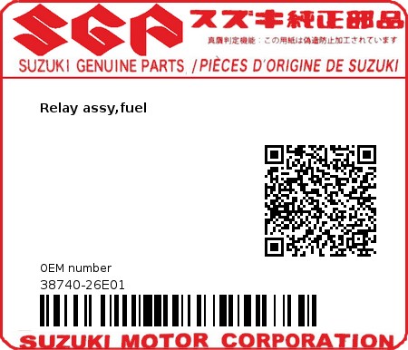 Product image: Suzuki - 38740-26E01 - Relay assy,fuel  0