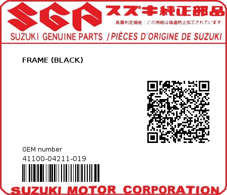 Product image: Suzuki - 41100-04211-019 - FRAME (BLACK)  0