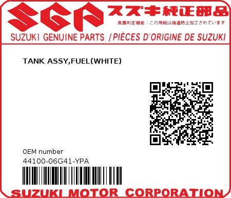 Product image: Suzuki - 44100-06G41-YPA - TANK ASSY,FUEL(WHITE)  0