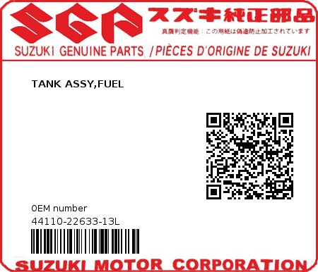 Product image: Suzuki - 44110-22633-13L - TANK ASSY,FUEL  0