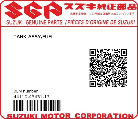 Product image: Suzuki - 44110-43431-13L - TANK ASSY,FUEL  0