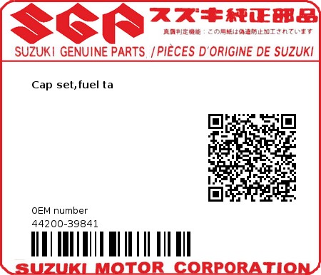 Product image: Suzuki - 44200-39841 - Cap set,fuel ta  0