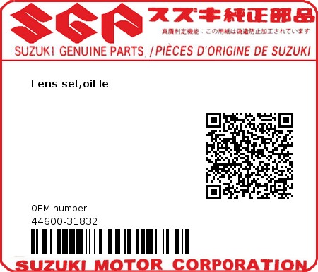 Product image: Suzuki - 44600-31832 - Lens set,oil le  0