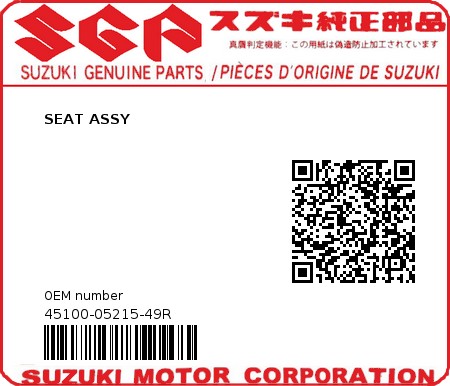Product image: Suzuki - 45100-05215-49R - SEAT ASSY  0