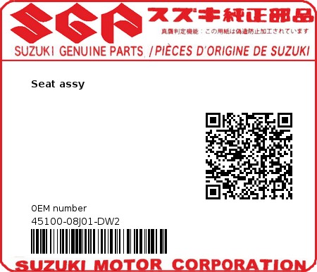 Product image: Suzuki - 45100-08J01-DW2 - Seat assy  0