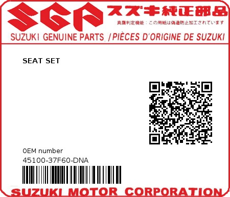 Product image: Suzuki - 45100-37F60-DNA - SEAT SET  0